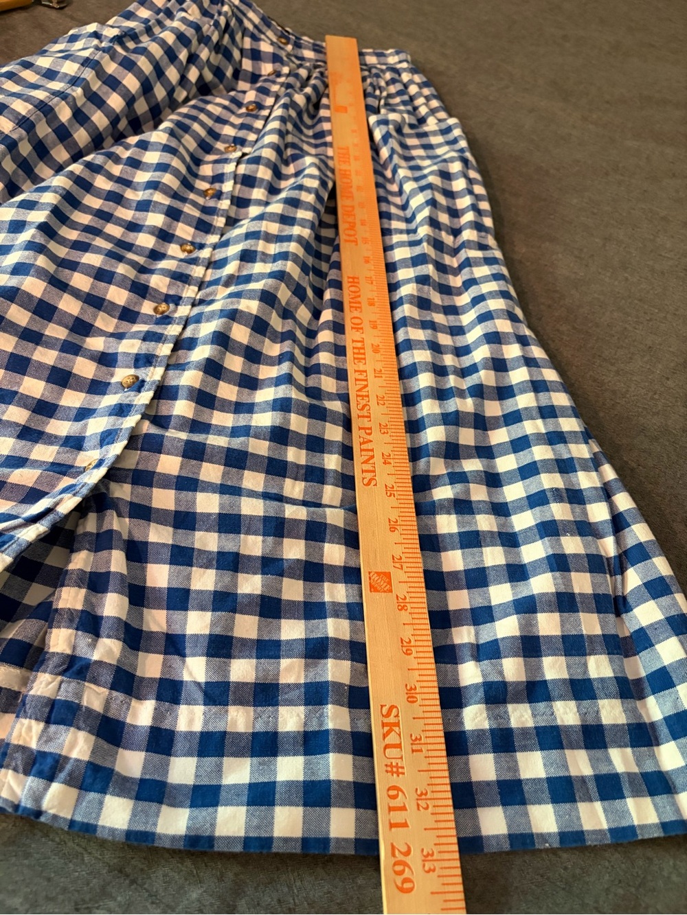 Allen Solly Bombay Oxford Blue and White Gingham Button-Front Vintage Midi Skirt - Picture 4 of 7